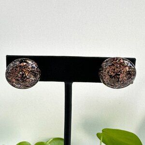 1950s Glass Dome Clip-On Earrings With Copper Glitter Signed Marvella